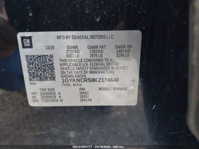 1GYKNCRS8KZ174648 Cadillac XT5 LUXURY