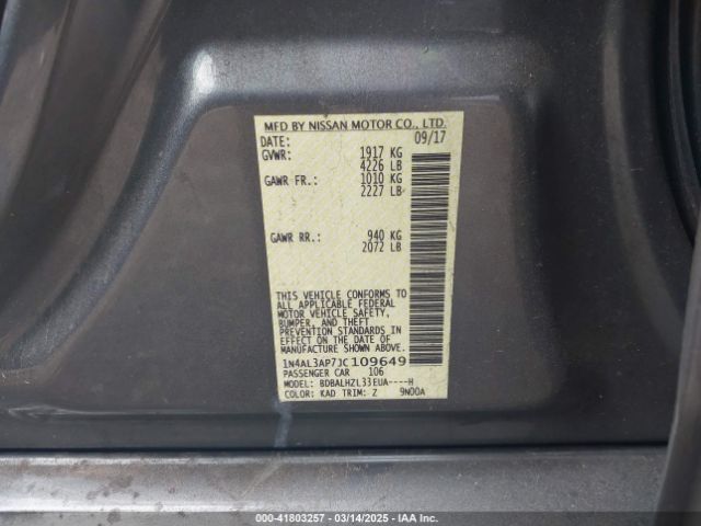 1N4AL3AP7JC109649 Nissan Altima 2.5 Sr