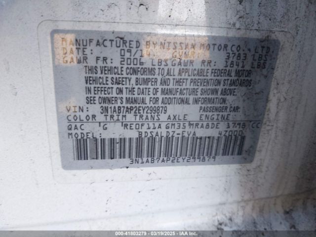 3N1AB7AP2EY299879 Nissan SENTRA SV