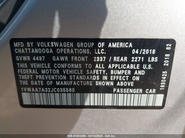 1VWAA7A32JC035560 Volkswagen Passat 2.0t R-line/2.0t S