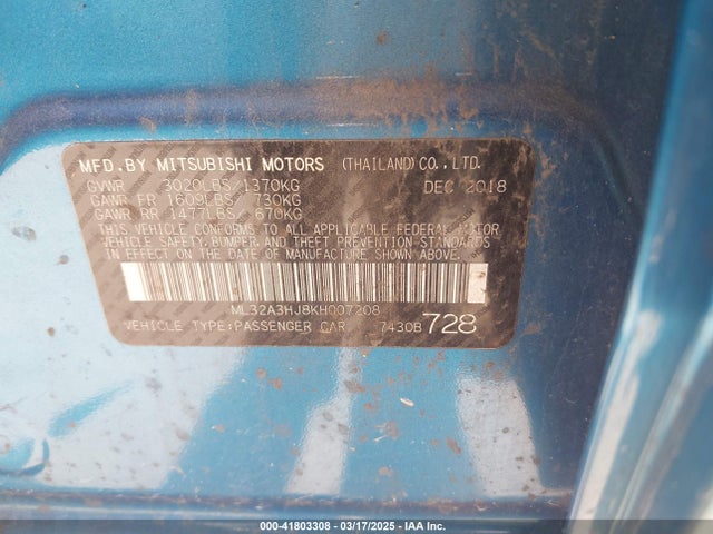 2019 MITSUBISHI MIRAGE ML32A3HJ8KH007208 Photo 8