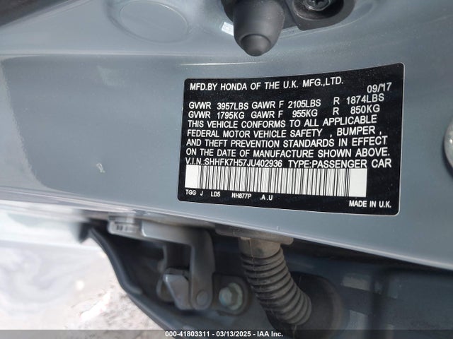 SHHFK7H57JU402936 Honda CIVIC EX