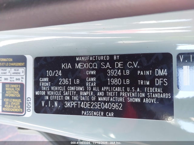 3KPFT4DE2SE040962 KIA K4 Lxs
