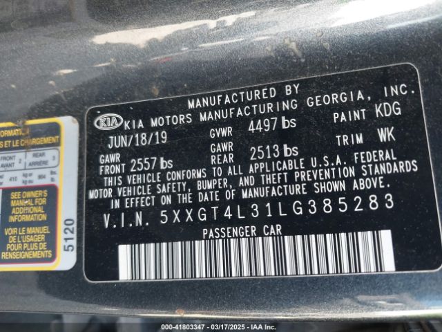 5XXGT4L31LG385283 KIA Optima Lx