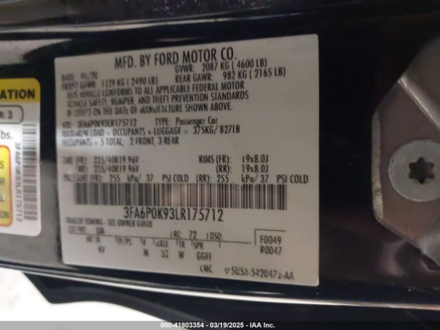 3FA6P0K93LR175712 Ford Fusion Titanium