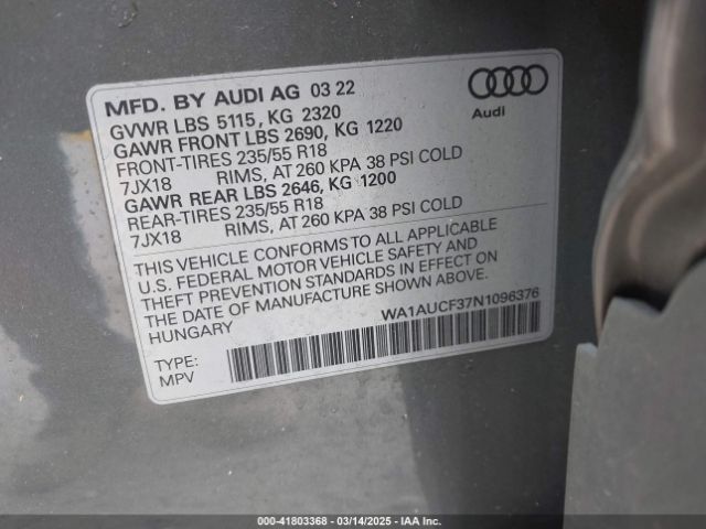 2022 AUDI Q3 WA1AUCF37N1096376 Photo 8