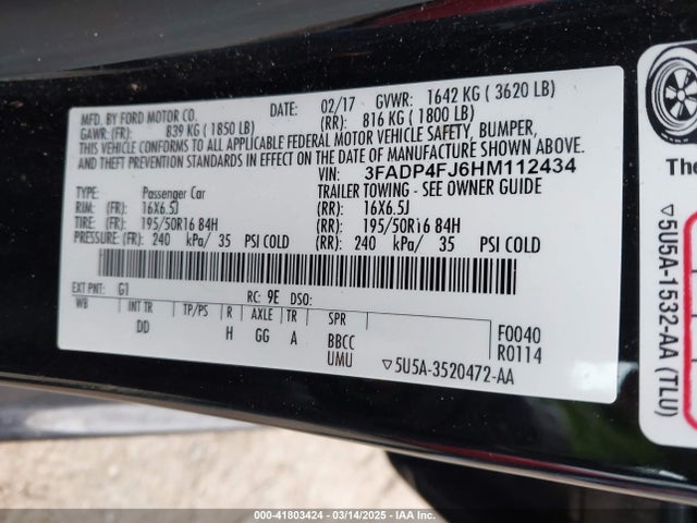 3FADP4FJ6HM112434 Ford Fiesta Titanium