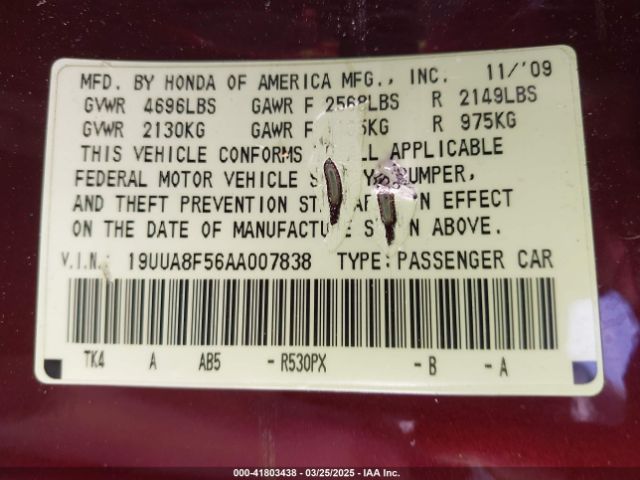 2010 ACURA TL 19UUA8F56AA007838 Photo 8