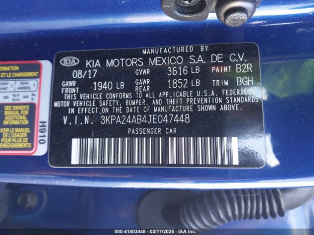 3KPA24AB4JE047448 KIA RIO S