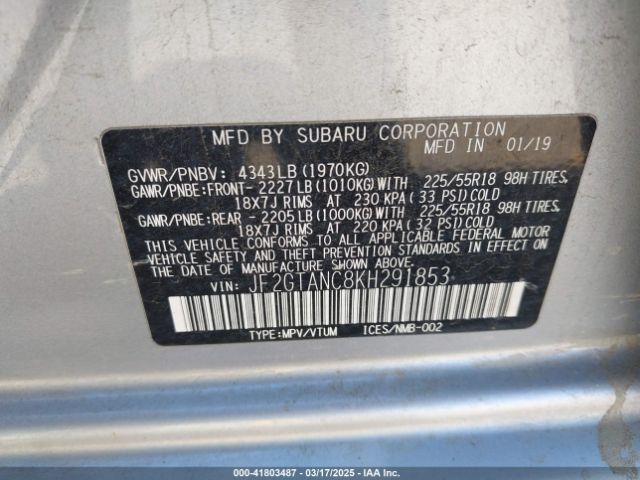 JF2GTANC8KH291853 Subaru Crosstrek 2.0i Limited