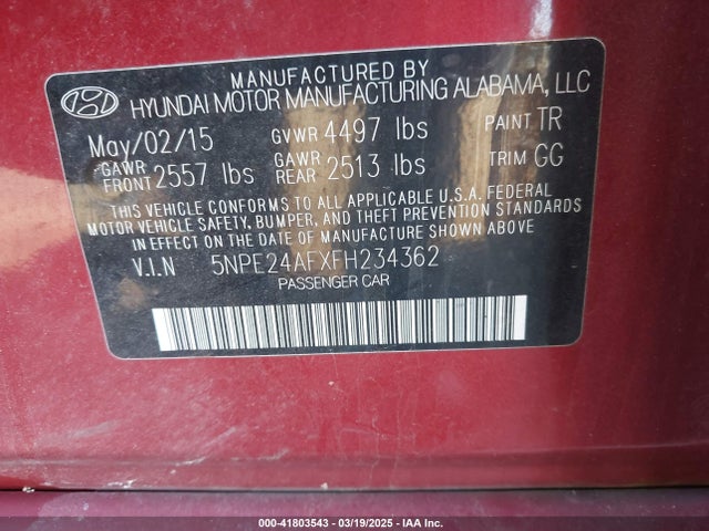 5NPE24AFXFH234362 Hyundai SONATA SE
