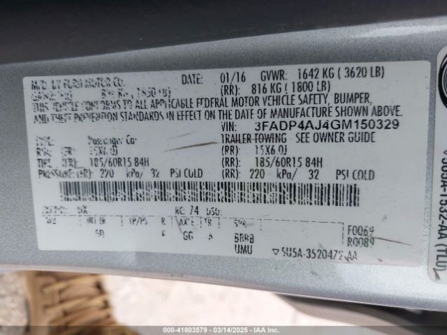 3FADP4AJ4GM150329 Ford FIESTA S