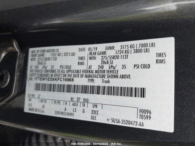 1FTEW1E5XKFC16968 Ford F-150 Xl