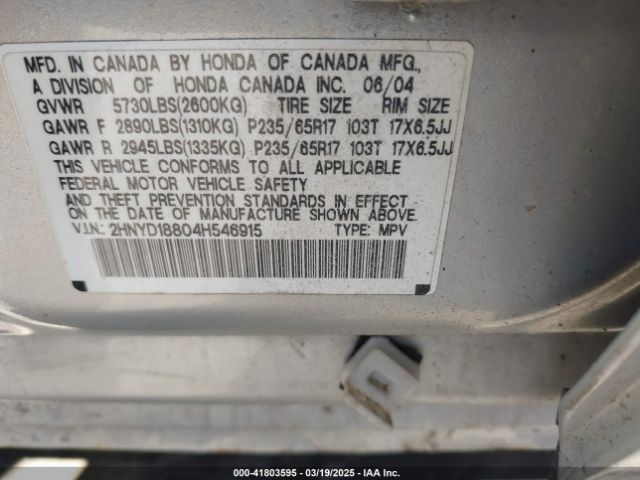 2004 ACURA MDX 2HNYD18804H546915 Photo 8