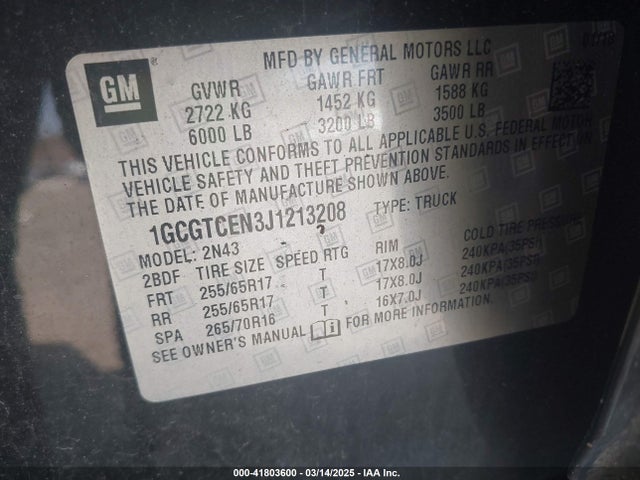 1GCGTCEN3J1213208 Chevrolet Colorado Lt