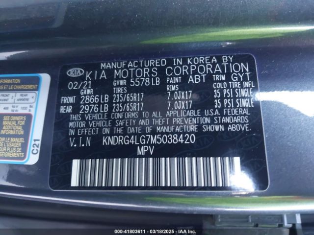KNDRG4LG7M5038420 KIA Sorento Hybrid S