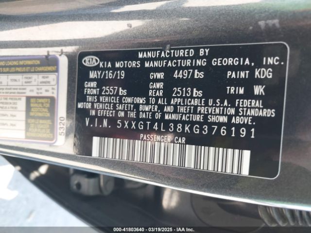 5XXGT4L38KG376191 KIA Optima S