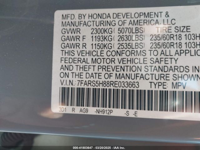 7FARS5H88RE033663 Honda Cr-v Hybrid Sport-l