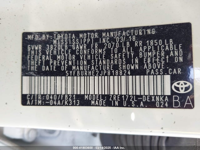 Toyota COROLLA LE 2018 5YFBURHE2JP818824 Image 9