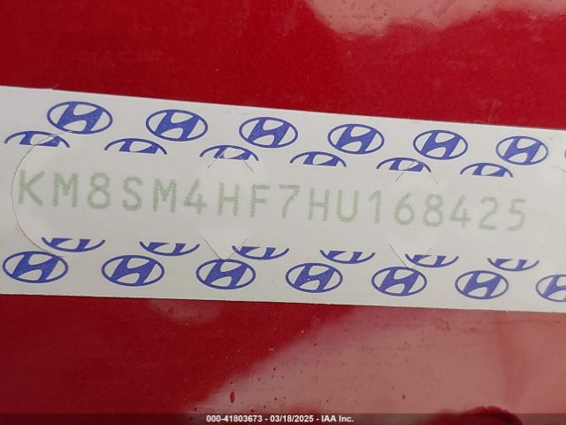 KM8SM4HF7HU168425 Hyundai Santa Fe Se