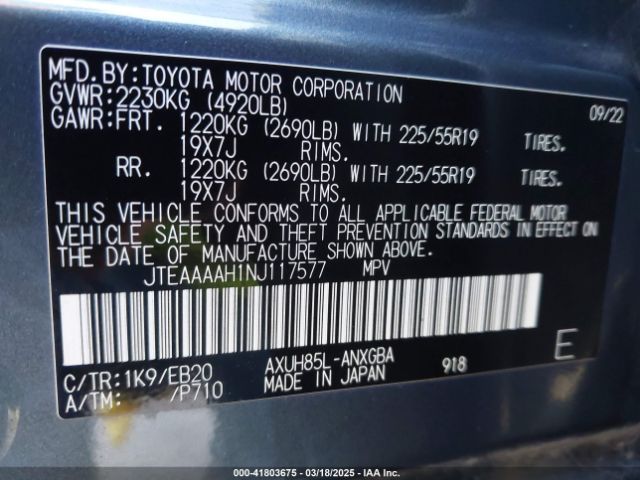 JTEAAAAH1NJ117577 Toyota Venza Xle