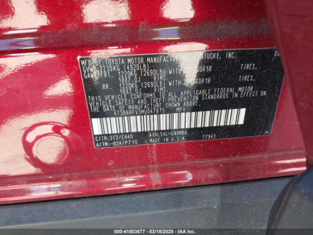 4T3B6RFV3MU047815 Toyota Rav4 Hybrid Xle Premium