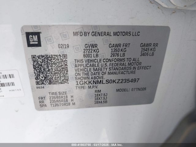 1GKKNMLS0KZ235497 GMC Acadia Slt-1