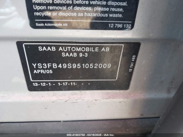 2005 SAAB 9-3 YS3FB49S951052009 Photo 8