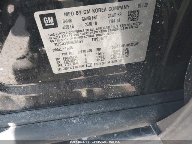 KL7CJKSB8MB303491 Chevrolet Trax Fwd Ls