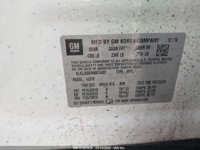 KL4CJASB1KB814402 Buick Encore Fwd Preferred