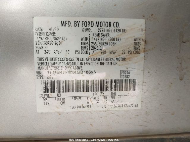 1FM5K7F81KGB10695 Ford Explorer Limited
