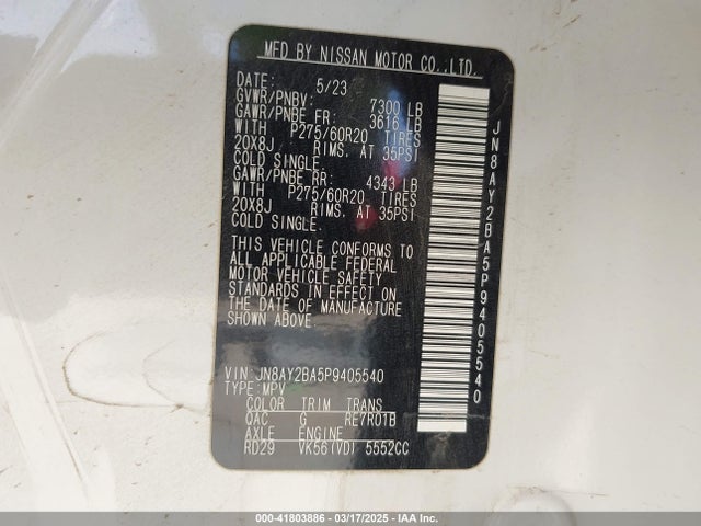 Nissan Armada Sl 2wd 2023 JN8AY2BA5P9405540 Image 9