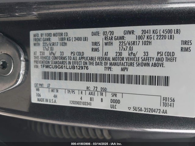 1FMCU9G61LUB12976 Ford ESCAPE SE