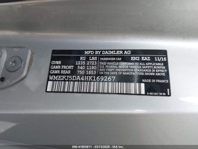 WMEFJ5DA4HK169267 Smart Fortwo Passion/prime/proxy/pure