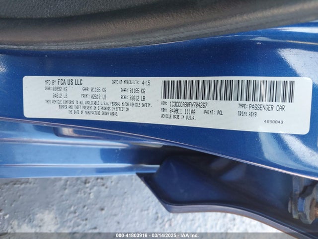 2015 Chrysler 200 Limited მანქანა იყიდება აუქციონზე, vin: 1C3CCCAB0FN704267, აუქციონის ნომერი: 41803916