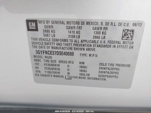 2013 CADILLAC SRX 3GYFNCE37DS649688 Photo 8