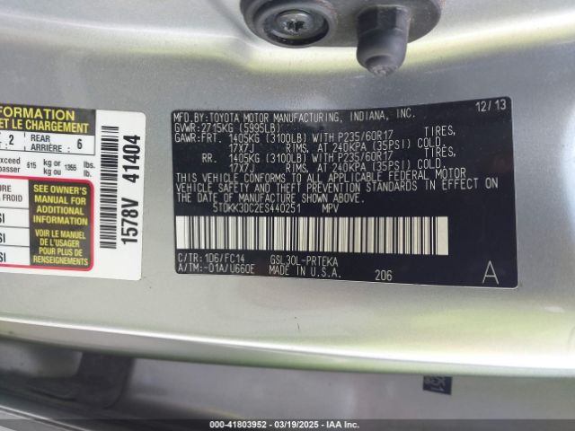 5TDKK3DC2ES440251 Toyota Sienna Le V6 8 Passenger