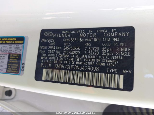 KM8R7DHE8NU429098 Hyundai Palisade Calligraphy