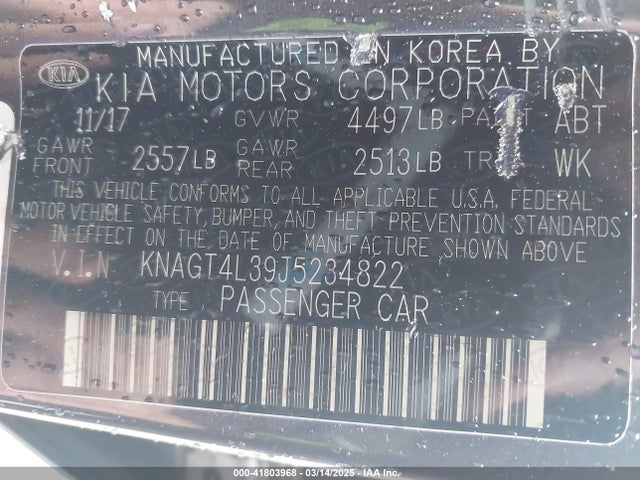 KNAGT4L39J5234822 KIA Optima Lx