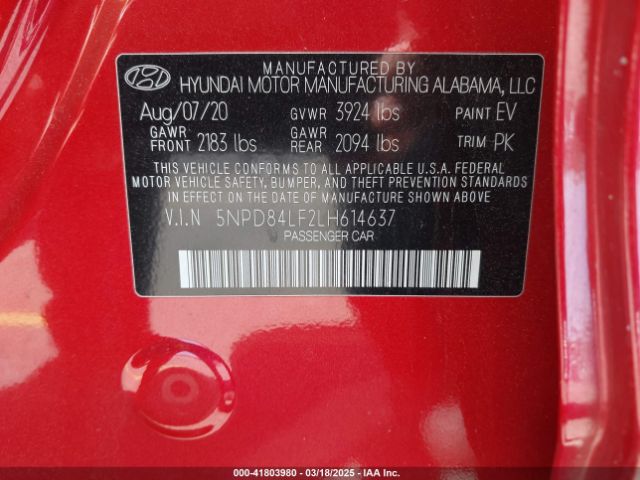 5NPD84LF2LH614637 Hyundai Elantra Value Edition
