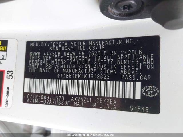 4T1B61HK1KU818623 Toyota CAMRY XSE