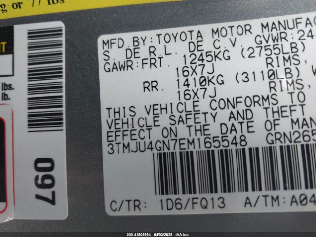 3TMJU4GN7EM165548 Toyota Tacoma Prerunner V6