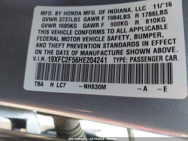 19XFC2F56HE204241 Honda Civic Lx