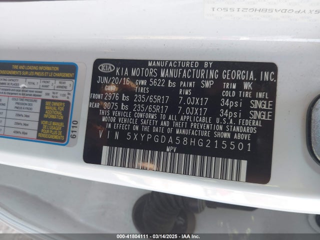 5XYPGDA58HG215501 KIA Sorento 3.3l Lx