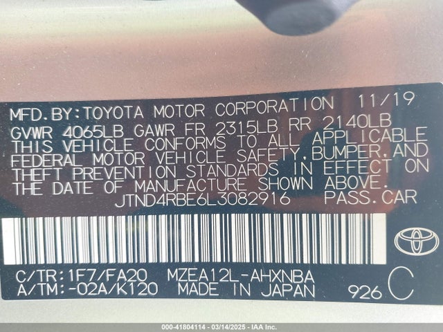 JTND4RBE6L3082916 Toyota COROLLA SE