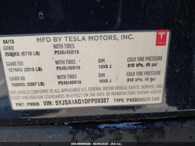 2013 TESLA MODEL S 5YJSA1AG1DFP09387 Photo 8