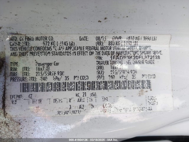 Ford FOCUS SE 2015 1FADP3K20FL372528 Image 9