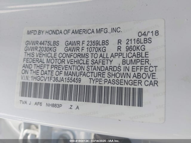 1HGCV1F36JA155459 Honda Accord Sport