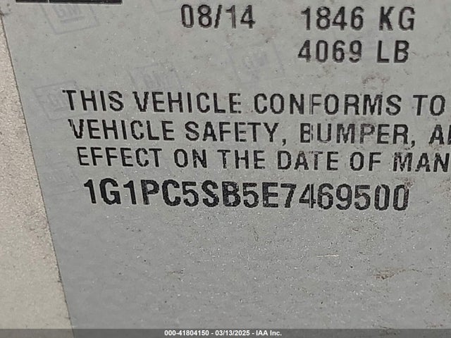 1G1PC5SB5E7469500 Chevrolet Cruze 1lt Auto