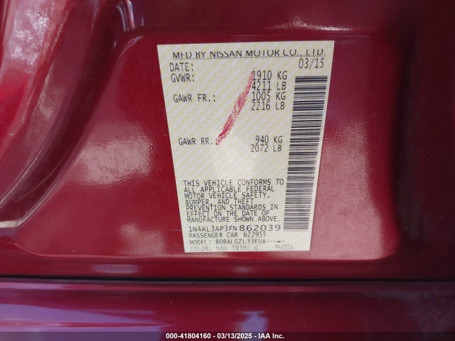 1N4AL3AP3FN862039 Nissan Altima 2.5 S